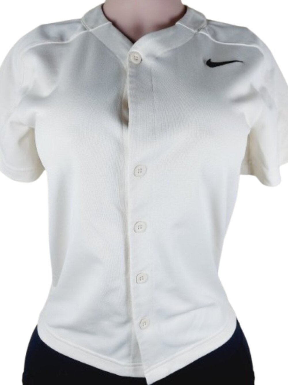Nike Team Women's Off-White Black Button-Front Short-Sleeve Baseball Jersey Sz M